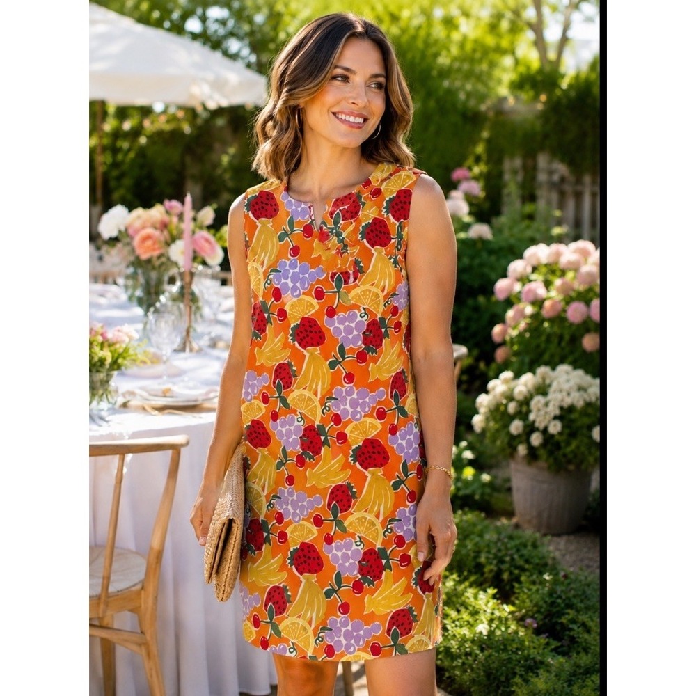 Carre Noir  Medium Shift Dress Fruit Salad Pattern Sleeveless Tunic NWT Resort